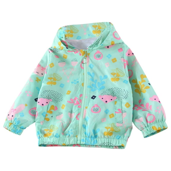 Fesfesfes Girls New Jackets Floral Print Zipper Hooded Tops Spring and Fall Double Layer Windproof Jackets ,Size 3-8 Years