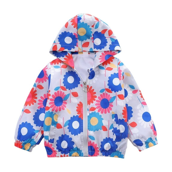 Fesfesfes Girls New Jackets Floral Print Zipper Hooded Tops Spring and Fall Double Layer Windproof Jackets ,Size 3-8 Years