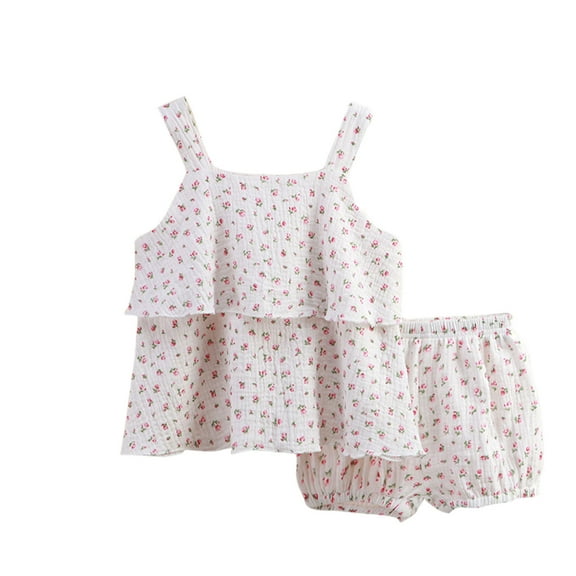 Fesfesfes Girls Pajamas Sets Size 6 Months-3 Years Fashion Floral Adorable Camisole Tops Comfortable Elastic Waist Wide Leg Baggy Pants Breathable Outfit Sets