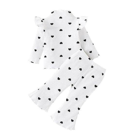 Mikilon Girls Polka Dot Outfit Sets Size 3-18 Months Half High Neck Long Sleeve Flying Sleeve Tops Elastic Waist Flare Pants