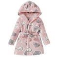 thumbnail image 1 of Mikilon Girls Robes, Plush Soft Coral Fleece Animal Print Hooded Bathrobe for 1-7 Years Kids, 1 of 8