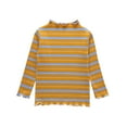thumbnail image 1 of Mikilon Girls Ruffled Knitted Tops Striped Patchwork Round Neck Long Sleeve Blouses Fashion Single Wear Tops ,Size 3-7 Years, 1 of 3