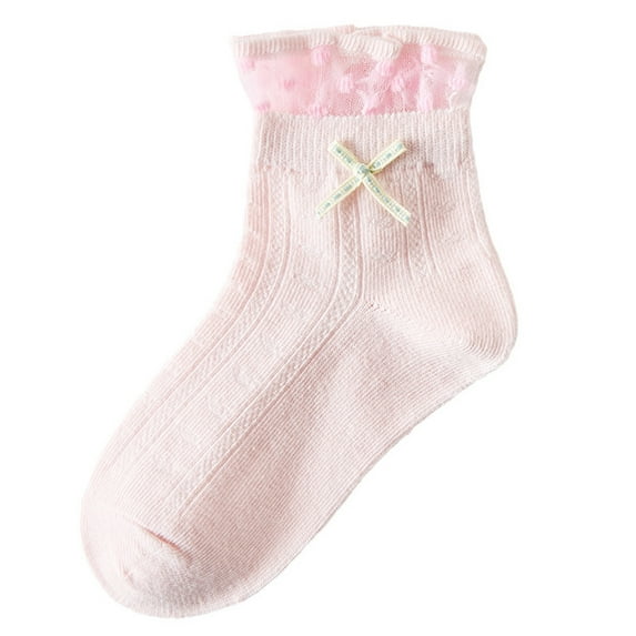 Mikilon Girls' Small Lace Summer Thin Breathable Solid Color Bow Socks For Students Spring Cotton Socks Princess Socks