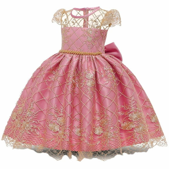 Fesfesfes Girls Special Occasion Dresses Size 3 Years Floral Print Tied Princess Dress Stylish Round Neck Sleeveless Tulle Dress Comfortable Dressy Clothes