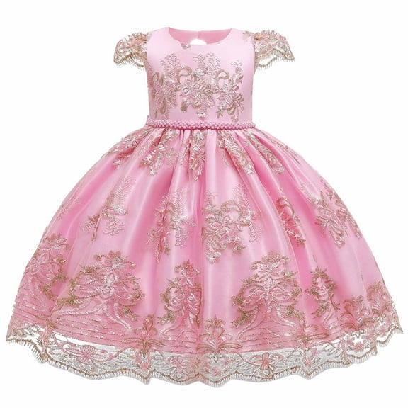Fesfesfes Girls Special Occasion Dresses Size 3 Years Floral Print Tied Princess Dress Stylish Round Neck Sleeveless Tulle Dress Comfortable Dressy Clothes