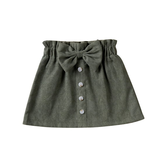 Mikilon Girls' Spring and Summer Corduroy Skirts Size 1-6 Years Solid Color Bow Tied Short Skirt
