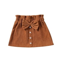 Mikilon Girls' Spring and Summer Corduroy Skirts Size 1-6 Years Solid Color Bow Tied Short Skirt