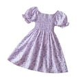 thumbnail image 1 of Mikilon Girls Summer Dress Kids Floral Square Neck Puff Sleeve A-Line Midi Dresses for 2-7 Years Kids, 1 of 4