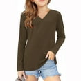 thumbnail image 1 of Fesfesfes Girls Summer Long Sleeve Tops Solid Print Holiday Party Tees Elegant Tunic Shirts Casual Dressy V Neck Loose Fits Blouse(Brown,7 Years), 1 of 5