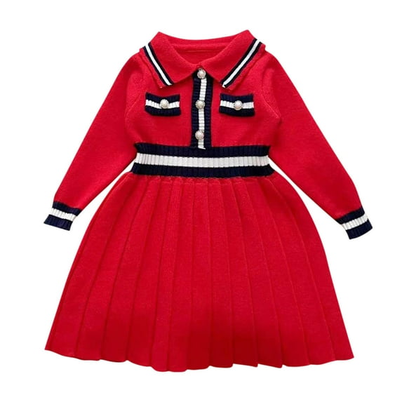 Fesfesfes Girls Sweater Dress Size 3-7 Years V-Neck Stretchy and Striped Waist Dress Fall and Winter Casual Long Sleeve Dress Stylish Versatile Comfortable Clothes