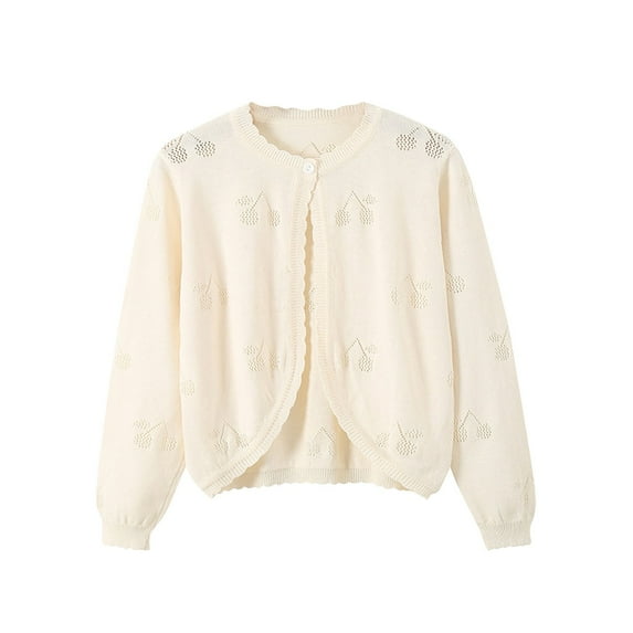 Mikilon Girls Sweaters Size 3-9 Years Solid Color Long Sleeve Cutout Cardigan Sweaters Spring and Fall Casual Embroidered Flowers Button-Up Sweaters