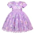 thumbnail image 1 of Mikilon Girls Vintage Floral Print Dress Festival Host Princess Dress Short Sleeve Waist Drawstring Dress, 1 of 8