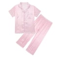 thumbnail image 1 of Fesfesfes Girls Women's Pajamas Set, 2 Pcs Satin Silky PJS Button Down Sleepwear Short Sleeve Matching Pants for Kids, 1 of 3