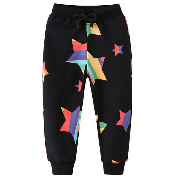 Mikilon Girls and Boys Print Pants Size 1-6 Years Winter Plus Velvet and Thicken Pants Comfortable Elastic Waist Warm Jogger Pants