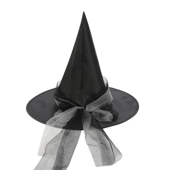 Mikilon Halloween Black Witch Lace Hats Women Solid Color Fashion Magician Hat Festival Party Wide Hats Comfortable Performance Hats