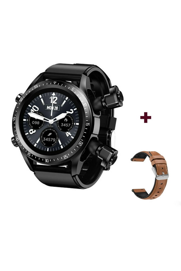 Mikilon Halloween Christmasa Gift Earphones Bluetooth Smart Watch with Earbuds, Round Fitness Watch with Pedometer, Calories, Sleep Monitor, Stress Monitor for Ios and Android A