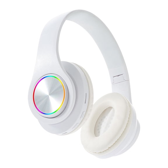 Mikilon Halloween Christmasa Gift Earphones Macaron Colored Luminous Seven Color Breathing Light Head Mounted Bluetooth Earphones White