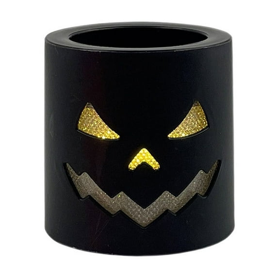 Halloween Decorations Halloween Cylindrical Evil Pumpkin Lights Glowing LED Electronic Candle Lights Spooky Festival Supplies Halloween Decoration and Gift Black