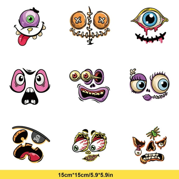 Mikilon Halloween Decorations, Halloween Pumpkin Decorative Stickers Trick or Treating Party Gift Decorative Stickers Sub Spooky Expression Self Adhesive, Plastic, Multicolor