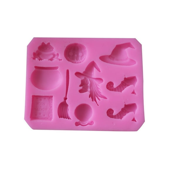 Mikilon Halloween Decorations, Halloween Witch Fondant Cake DIY Baking Tools, Silica gel, pink