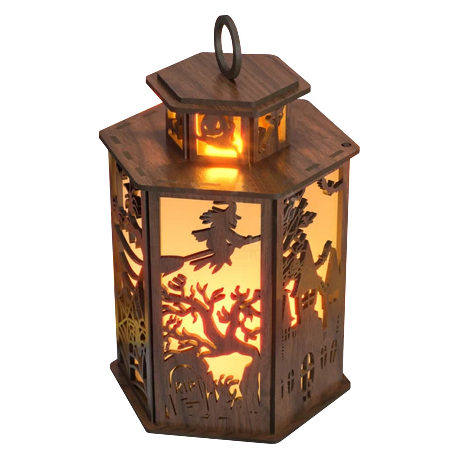 Mikilon Halloween Decorations, Hanging Decorative Halloween Night Lights Candles Electronic Lanterns Wind Castle Lanterns Wind Party Accessories Decorations Pumpkin, Wood, color