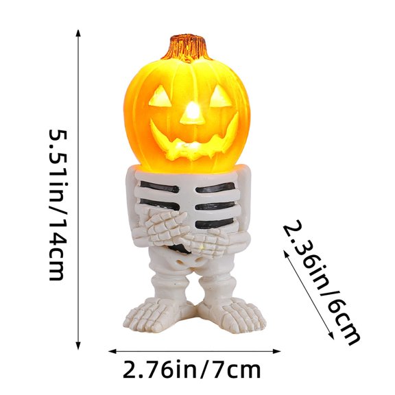 Mikilon Halloween Decorations, LED Lights Pumpkin Rider Desktop Ornament Decoration Light up Small Pumpkin Head Ghost Resin Patio Decoration, Resin, A