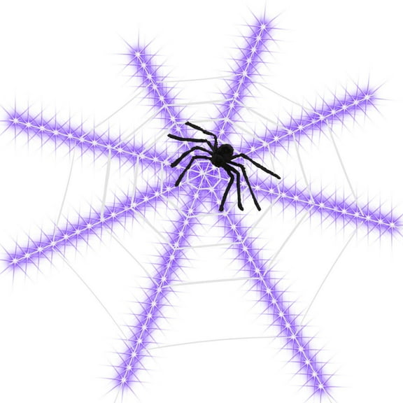 Halloween Decorations Spider Web Lights, 120 LED Light Up 12 FT Giant Spiderweb with 23.62in Spider, Huge Cobweb String Lights Decorative for Party Yard Garden Purple