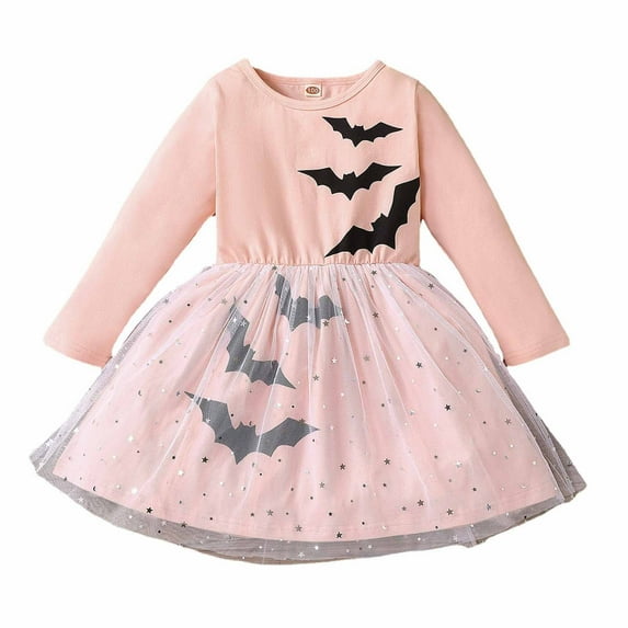 Fesfesfes Halloween Dress for Girls Size 18 Months-5 Years Cute Playful Draped Princess Dress Casual Stretchy Waist Dress Comfortable Patchwork Color Clothes