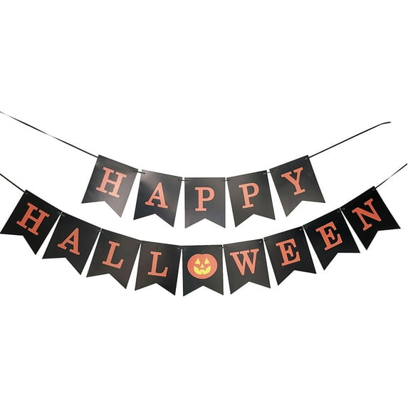 Mikilon Halloween Ornaments, Halloween Banner, Fabric Letter Print Banner Pulling Flag With Halloween Party Decoration Indoor And Outdoor Home, black