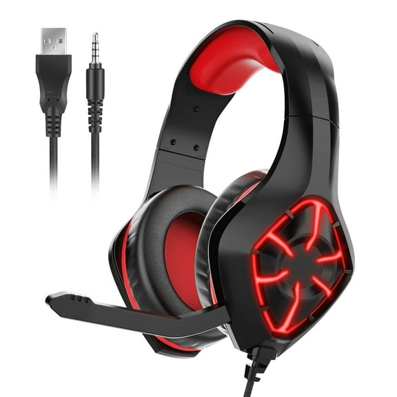 Mikilon Headphones, Around-Ear Bass Gaming Headset Surround Sound Headphones With Noise Cancelling Microphone RGB Lights