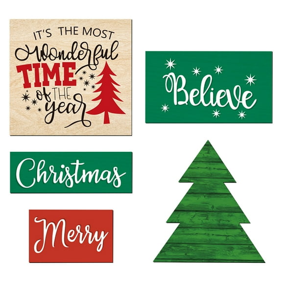 Mikilon Home Decor, Tray Wooden Sign Table Top Decoration Party Decoration Supplies Christmas Tree Sign, green