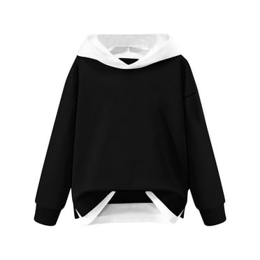Mikilon Hoodies for Teen Girls Size 3-13 Thermal Long Sleeve Shirts Color Block Pullover Sweatshirts Fall and Winter Versatile Casual Clothes for Kids