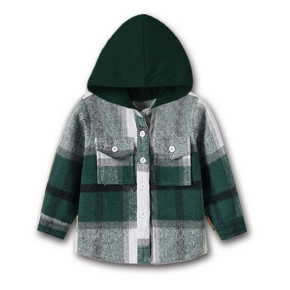 Fesfesfes Hoodies for Boys Patchwork Color Plaid Long Sleeve Double Layer Jackets Winter Casual Button Jackets ,Size 3 Months-5 Years