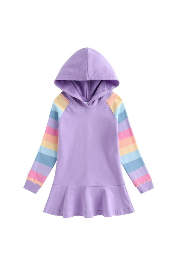 Infant/Toddler/Baby Girls Dress Solid Color Hooded Dress Long Sleeves Sweatshirts Dress