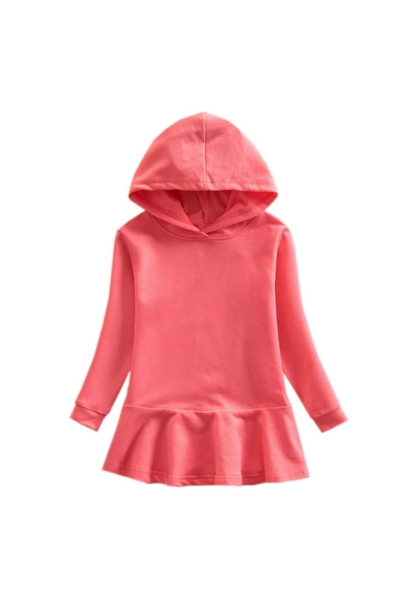Infant/Toddler/Baby Girls Dress Solid Color Hooded Dress Long Sleeves Sweatshirts Dress