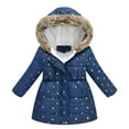 thumbnail image 1 of Mikilon Jackets for Girls Size 8-14 Years Floral Print Jacket Plus Velvet and Thicken Warm Windproof Coat Winter Thermal Hooded Outwear Jackets, 1 of 8