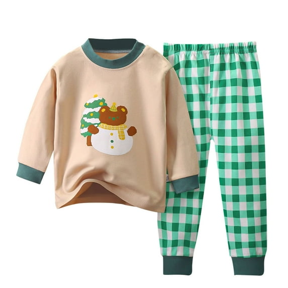 Mikilon Kids Clothing Sets Size 1-7 Years Solid Color Graphic Round Neck Long Sleeve Tops Elastic Waist Cute Graphic Printed Pants