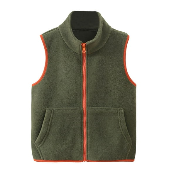 Mikilon Kids Fleece Vest Jacket Full-Zip Warm Sleeveless Solid Color Vest for 4-8 Years Boys and Girls