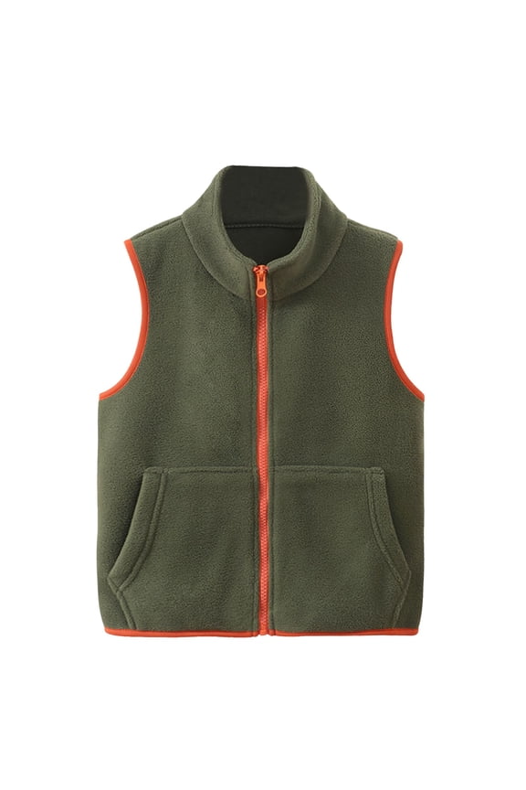 Mikilon Kids Fleece Vest Jacket Full-Zip Warm Sleeveless Solid Color Vest for 4-8 Years Boys and Girls