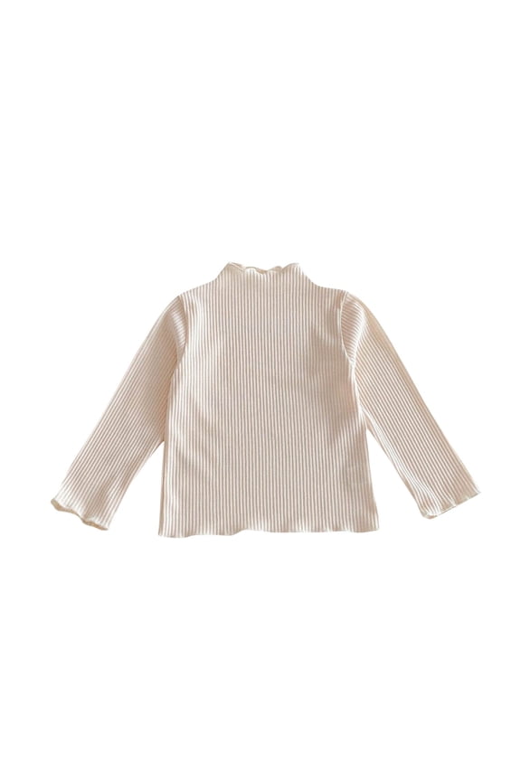 Mikilon Kids Knitted Ruffled Undershirts Long Sleeve Round Neck Tops Fall Solid Color Comfortable Blouses ,Size 6 Months-5 Years