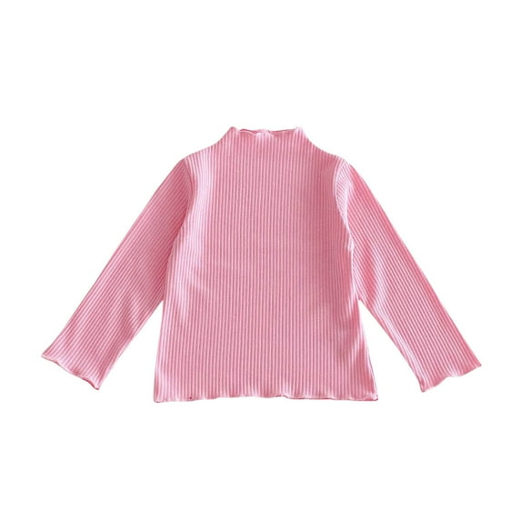Mikilon Kids Knitted Ruffled Undershirts Long Sleeve Round Neck Tops Fall Solid Color Comfortable Blouses ,Size 6 Months-5 Years