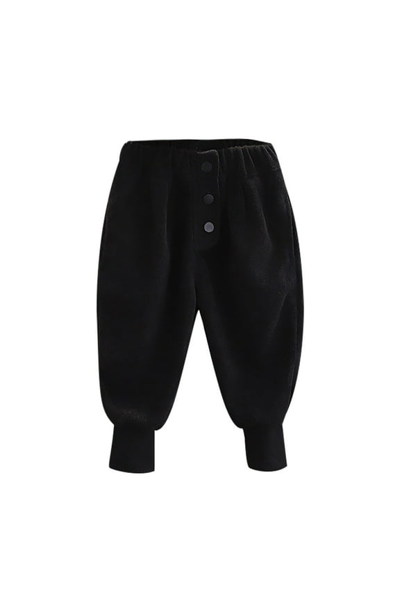 Kids Middle Waist Jogger Pants Size 1-5 Years Solid Color Drawstring Trousers Comfortable Versatile Stretchy Waist Black Pants