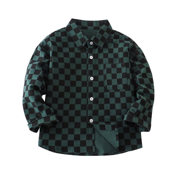 Mikilon Kids Plaid Button Shirts Casual Fashion Long Sleeve Stand-up Neck T-shirts Casual Blouses ,Size 1-6 Years