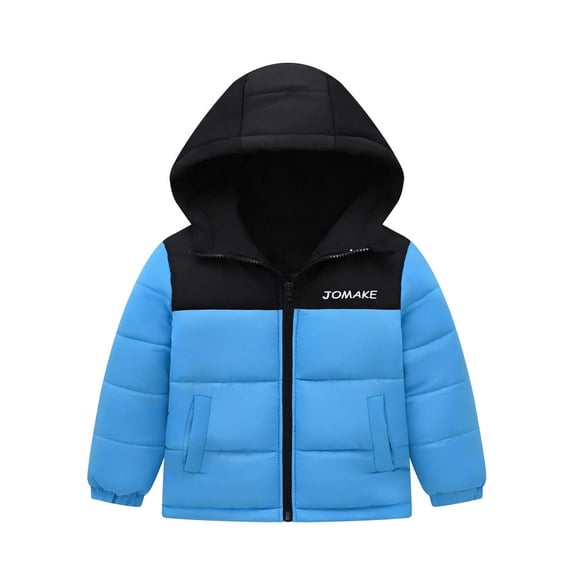 Mikilon Kids Puffer Jacket Size 4-9 Years Patchwork Color Zip-Up Hooded Jackets Plus Velvet and Thicken Thermal Winter Clothes Long Sleeve Comfortable Versatile Clothes