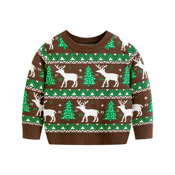 Mikilon Kids Pullover Sweater Size 2-6 Years Patchwork Color Graphic Undershirts Plus Velvet and Thicken Knitted Sweaters Can Be as Christmas Day Gifts