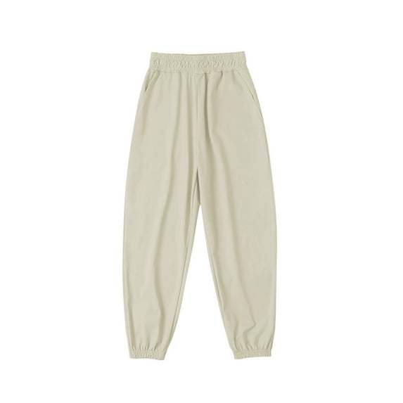 Fesfesfes Kids Solid Color Sports Pants Size 8-13 Years Elastic Waist Baggy Pants Outdoor Comfortable Thin Jogger Pants