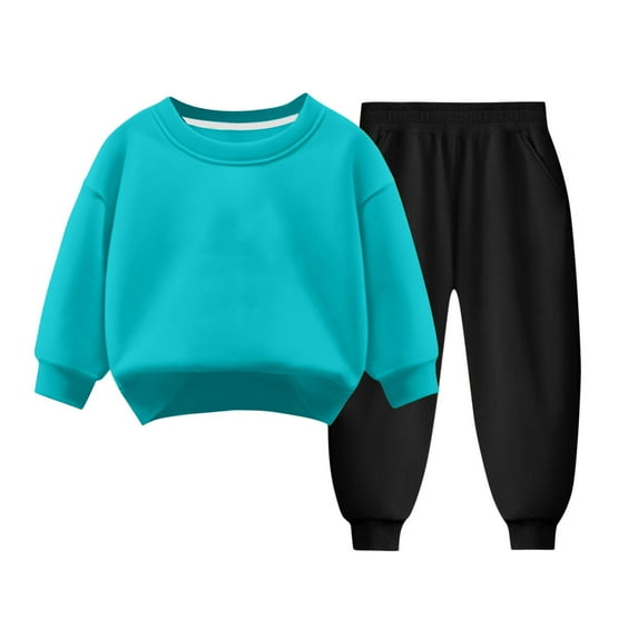 Mikilon Kids Solid Color Sweat Sets Size 3-8 Years Round Neck Long Sleeve Sweatpants Elastic Waist Wide Leg Pants Fall and Winter Thermal Outfit Sets