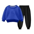 thumbnail image 1 of Mikilon Kids Solid Color Sweat Sets Size 3-8 Years Round Neck Long Sleeve Sweatpants Elastic Waist Wide Leg Pants Fall and Winter Thermal Outfit Sets, 1 of 1