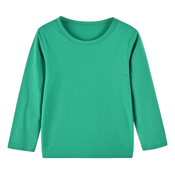 Mikilon Kids Solid Color Undershirts Round Neck Long Sleeve Blouses Fall Versatile Comfortable Tops ,Size 1-10 Years