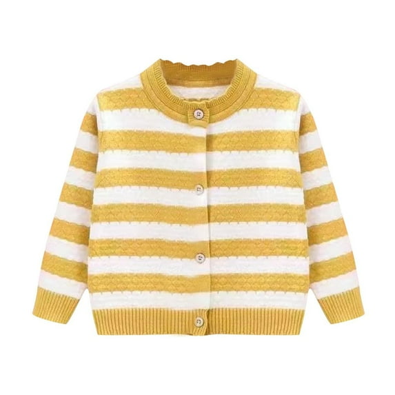 Mikilon Kids Striped Sweater Size 1-3 Years Round Neck Long Sleeve Knitted Sweater Versatile Button-Up Cardigan Fall and Winter Thermal Clothes